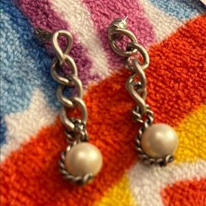 Kenneth Cole Silver Chain Earrings with Pearl